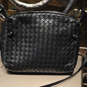 BOTTEGA VENETA Black Woven Crossbody Bag